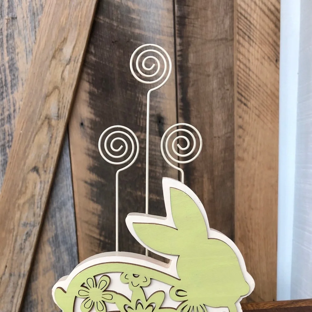 Green Bunny Laser Cut Wooden Wire‎ Photo Holder